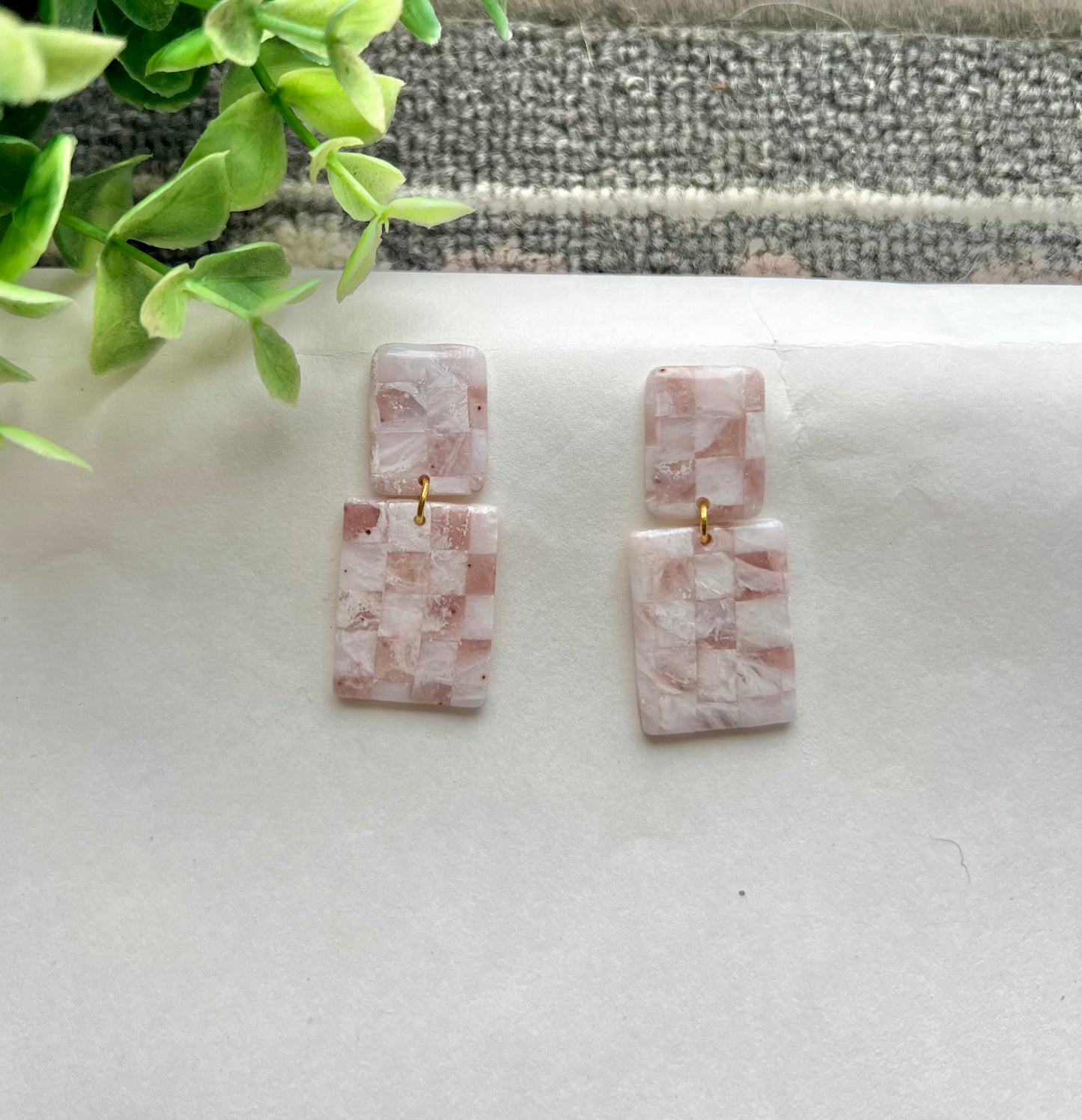 Checkered dangle studs